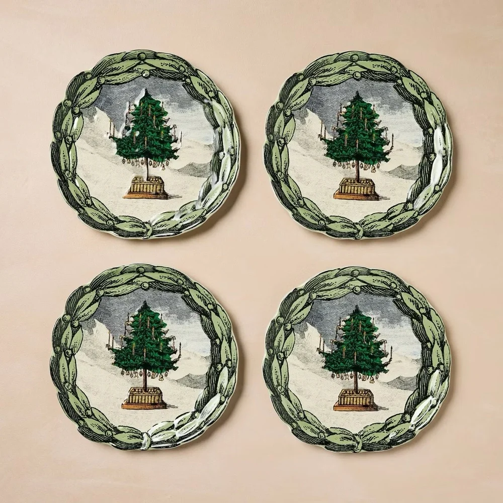 Stoneware 4pk Christmas Tree Appetizer Plates - John Derian for Target 2025